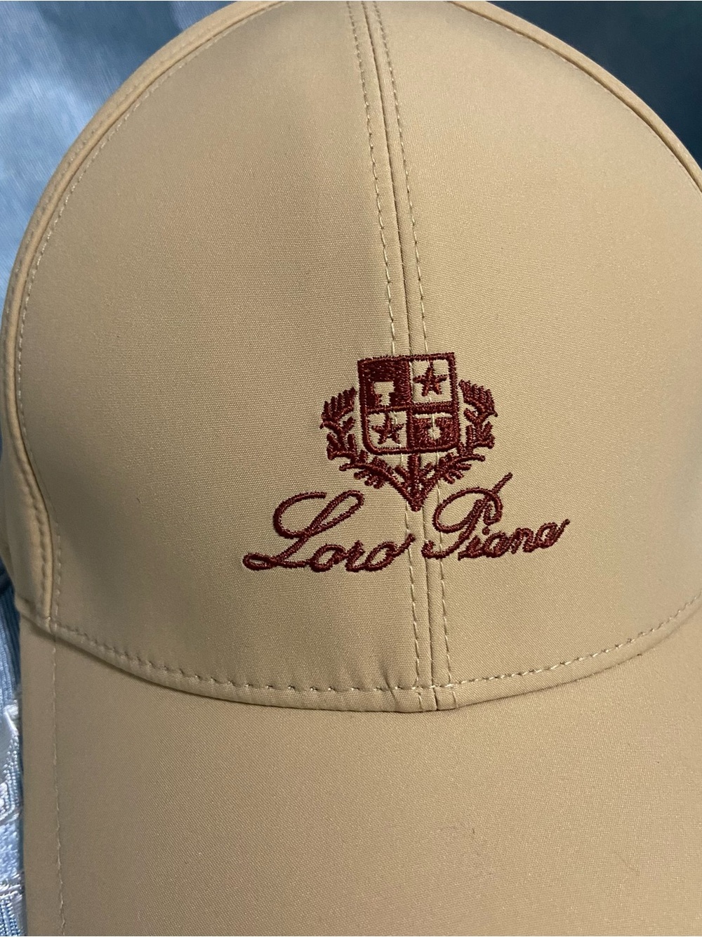 Loro Piana Beige Baseball Cap with Burgundy Logo - Picture 2 of 7
